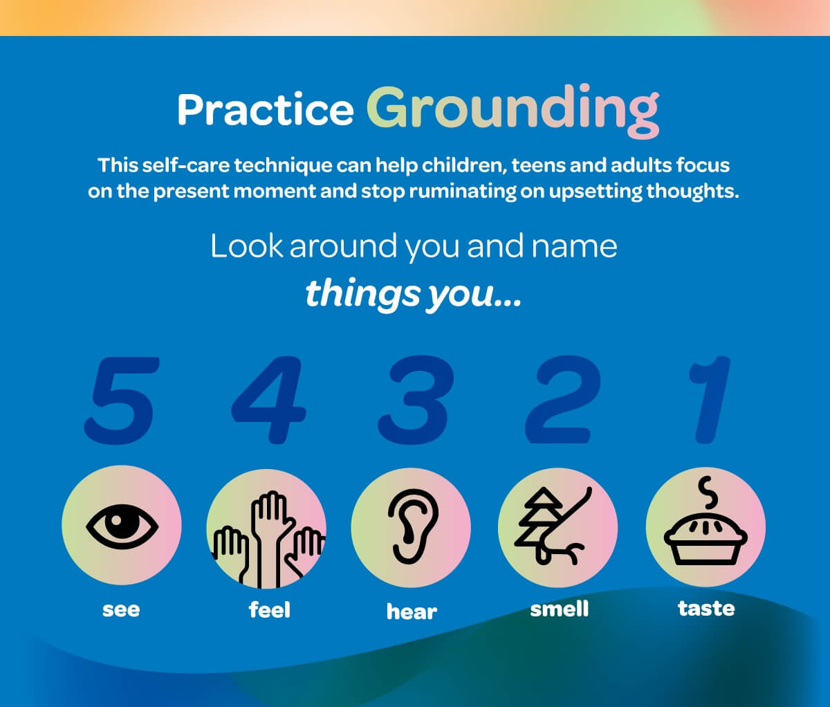 The 5,4,3,2,1 method of grounding for children.