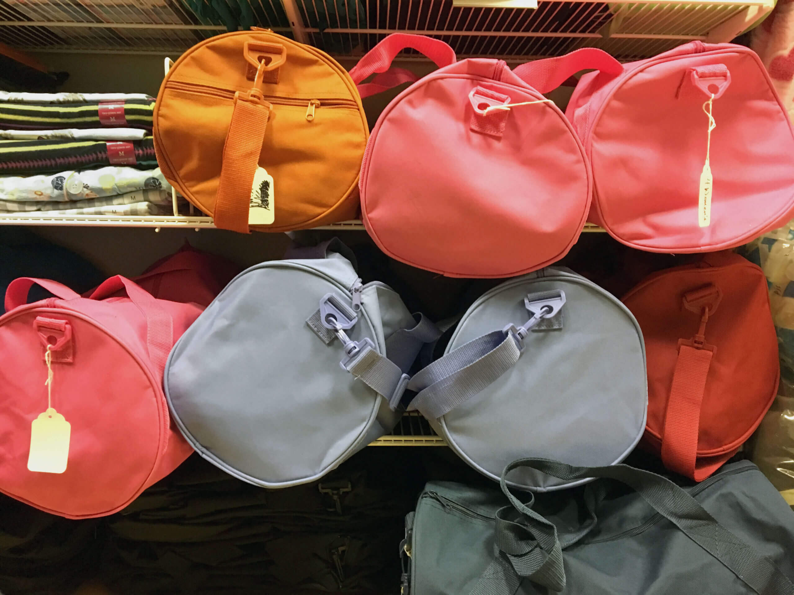 Duffel bags in the Safe Shores Clothing Closet