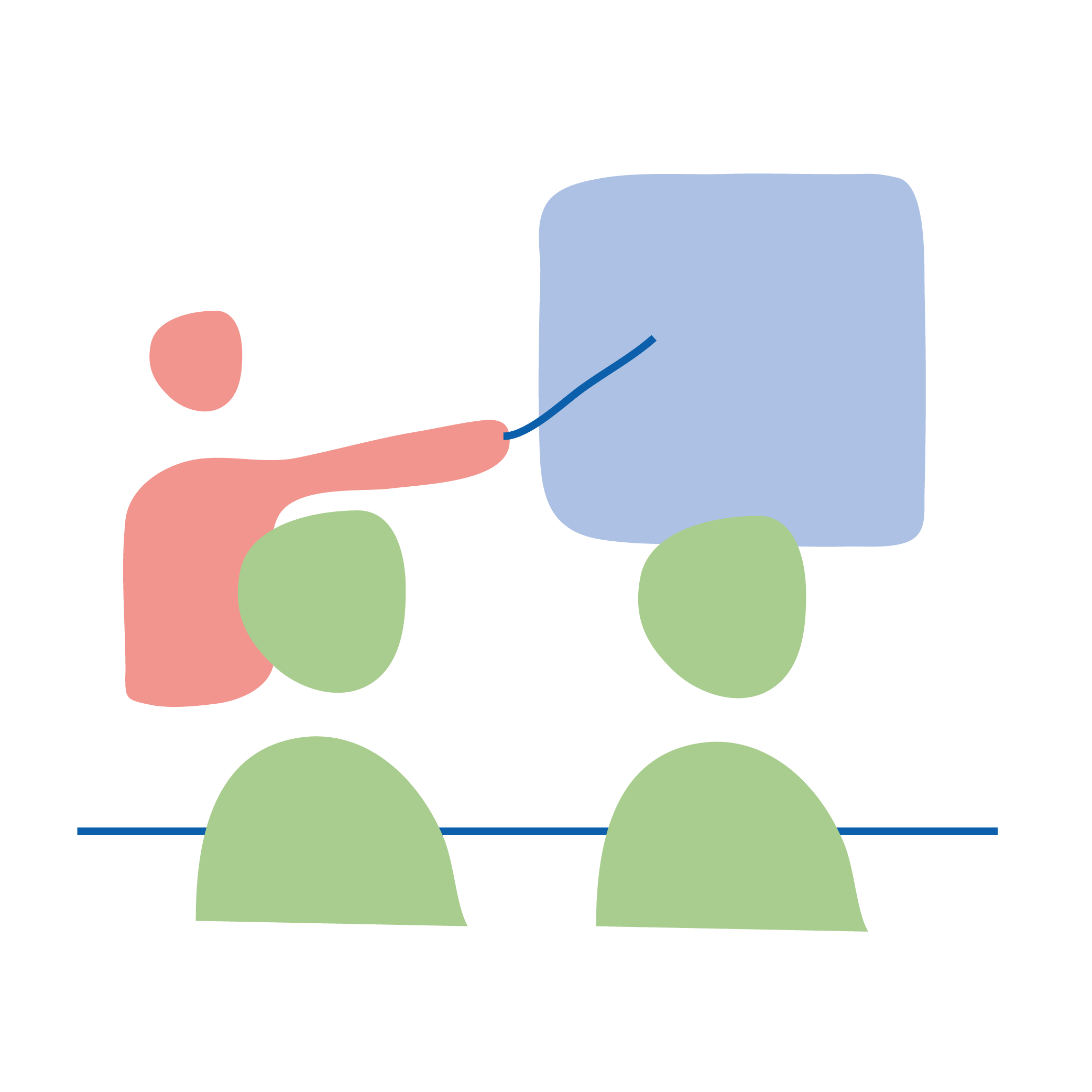 An illustration of a person pointing at a presentation and teaching two people
