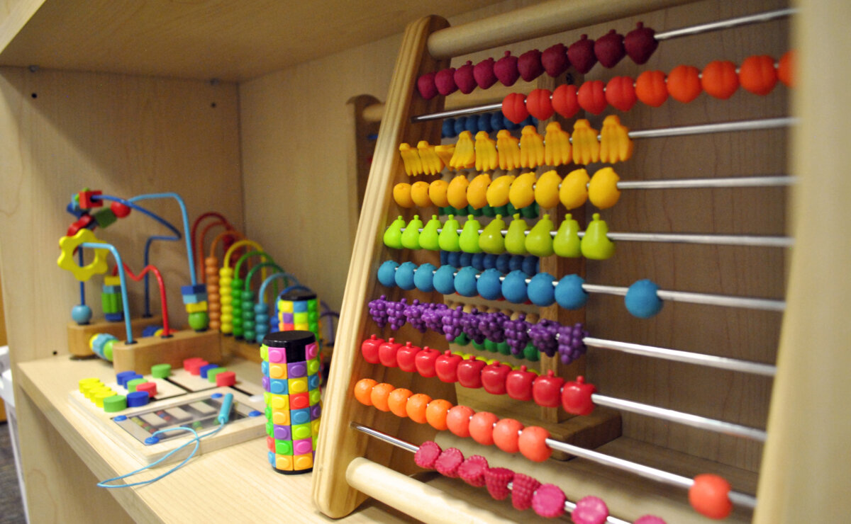 Colorful children's toys in the Safe Shores waiting area